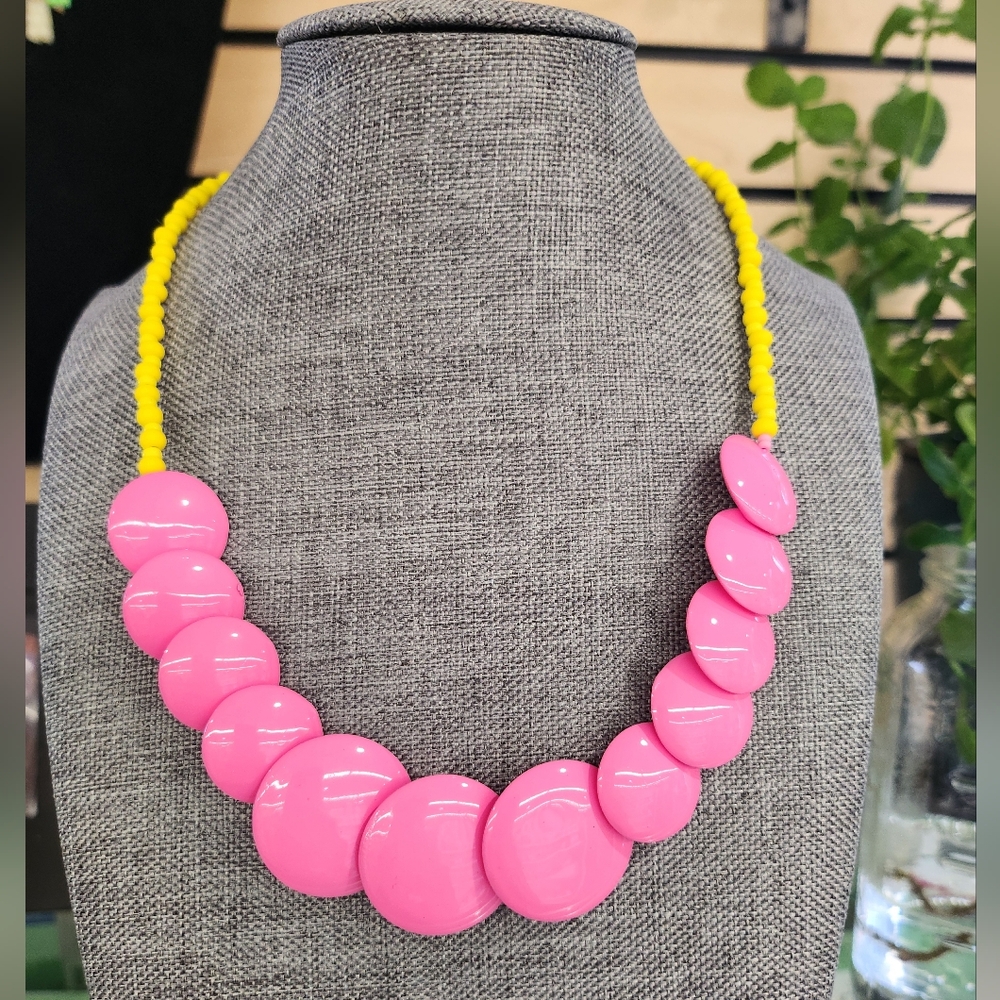 Pink and Yellow Beaded Necklace